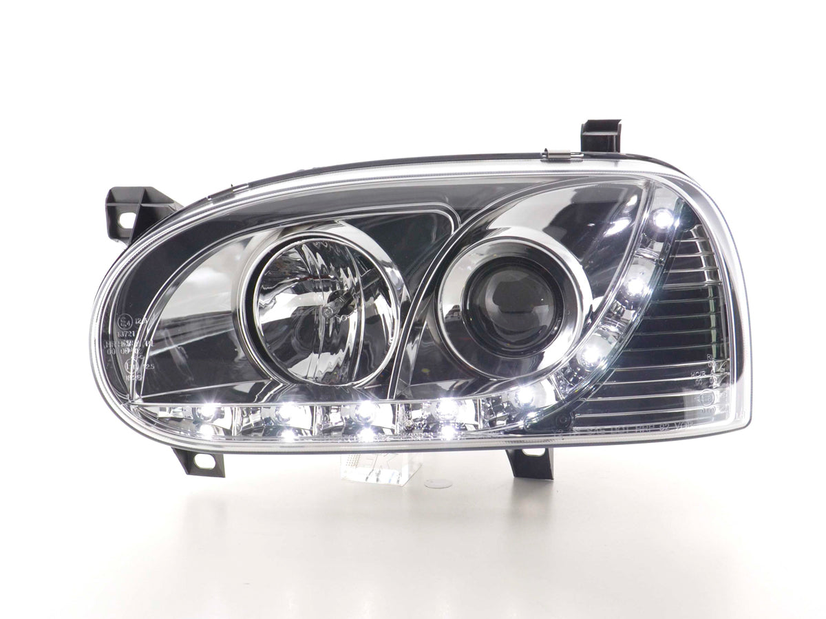Scheinwerfer Set Daylight LED TFL-Optik VW Golf 4 Typ 1J 98-03 chrom Scheinwerfer Set Daylight LED TFL-Optik VW Golf 4 Typ 1J 98-03 chrom